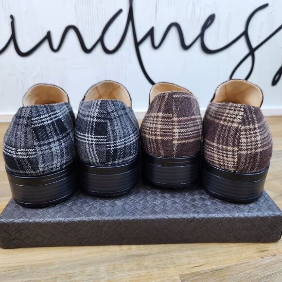 🩵NWOB Dunion Brown Plaid Chain Decorated Dressy Loafers Size 8 - Picture 6 of 15
